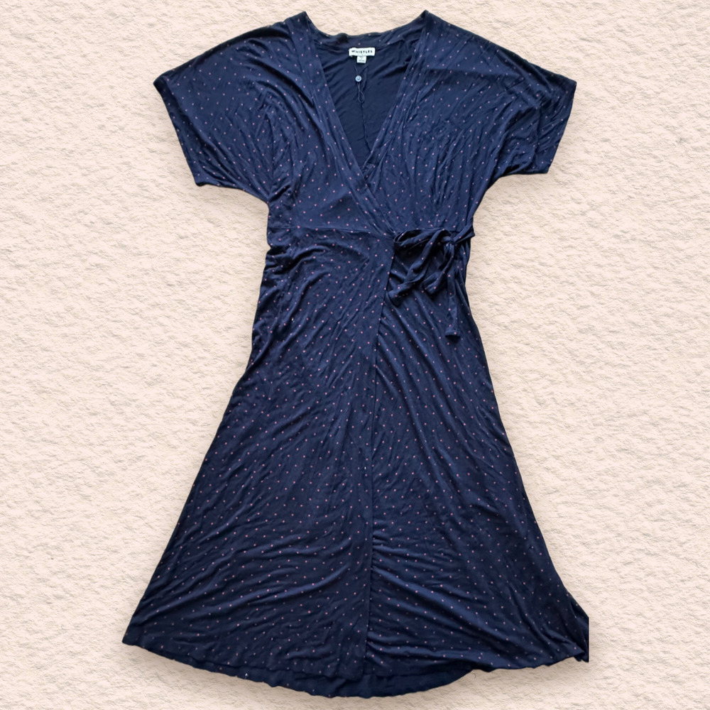 WHISTLES‎ Spot Wrap Jersey Midi Dress Size 8